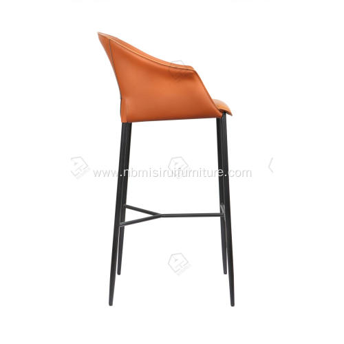 Orange saddle leather stainless steel bar stool